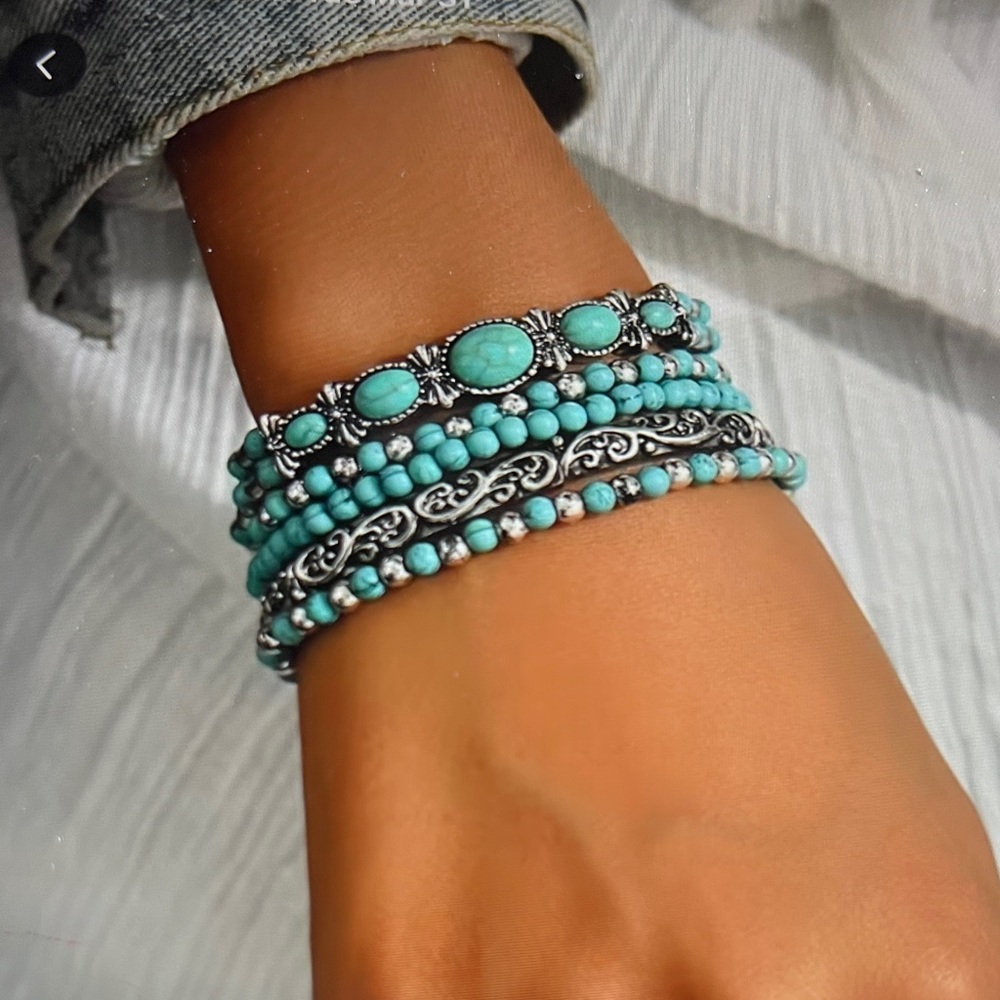 Turquoise Beaded Multi-Layer Bracelet Stack